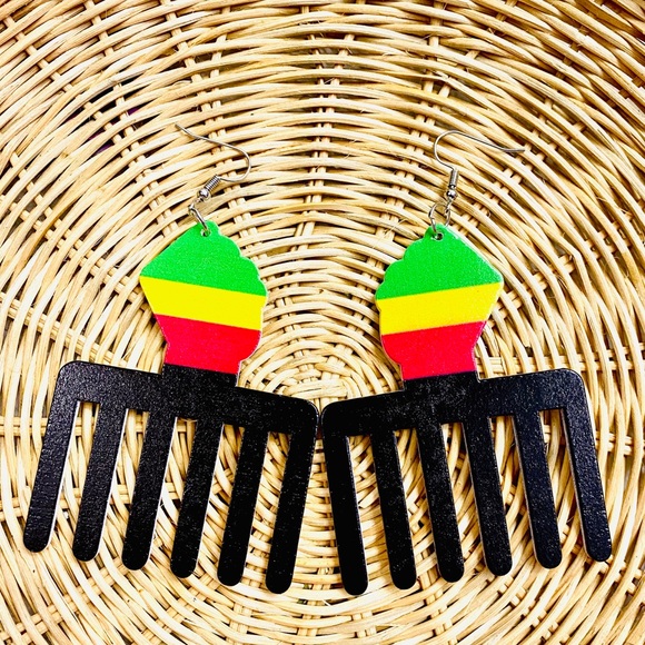 BLACK PRIDE Painted Round Hanging Drop Earrings - Picture 2 of 3